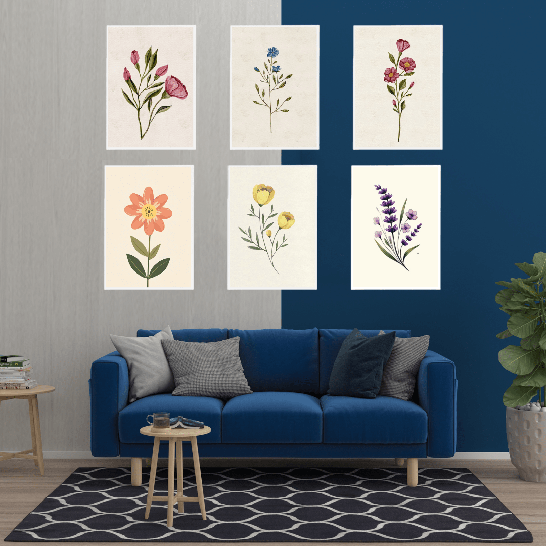 Minimalist Floral Wall Art Set | Botanical Prints for Home Décor SET OF 6 - Memories InsiteFLORAL DESIGN WALL FRAME-WHITE SET OF 6